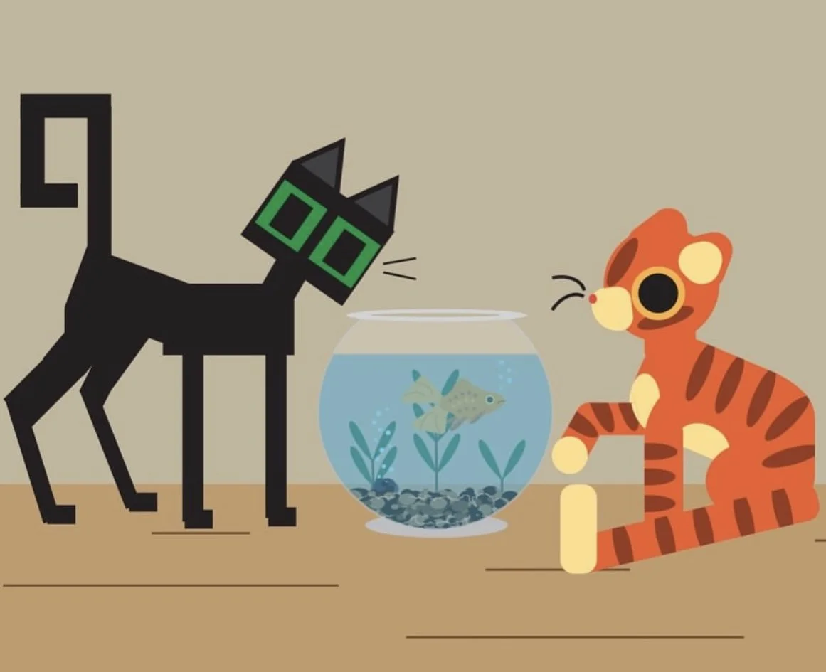 Two cats and a fish