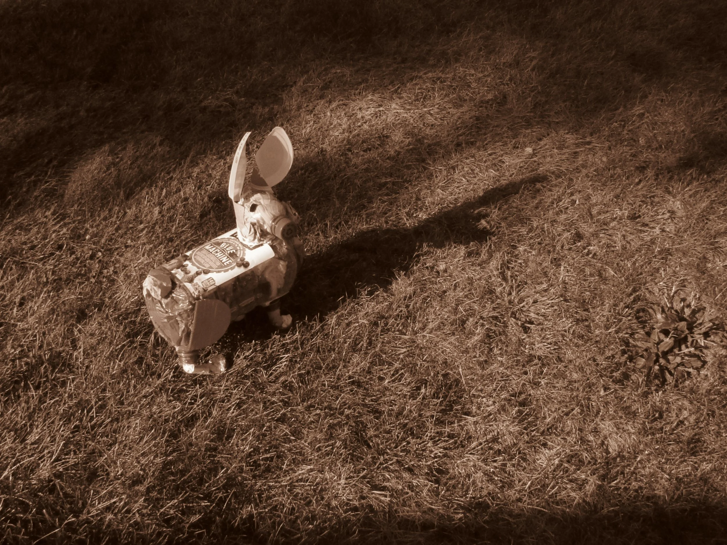 Photo 1 of a rabbit made from recycling, sepia filter