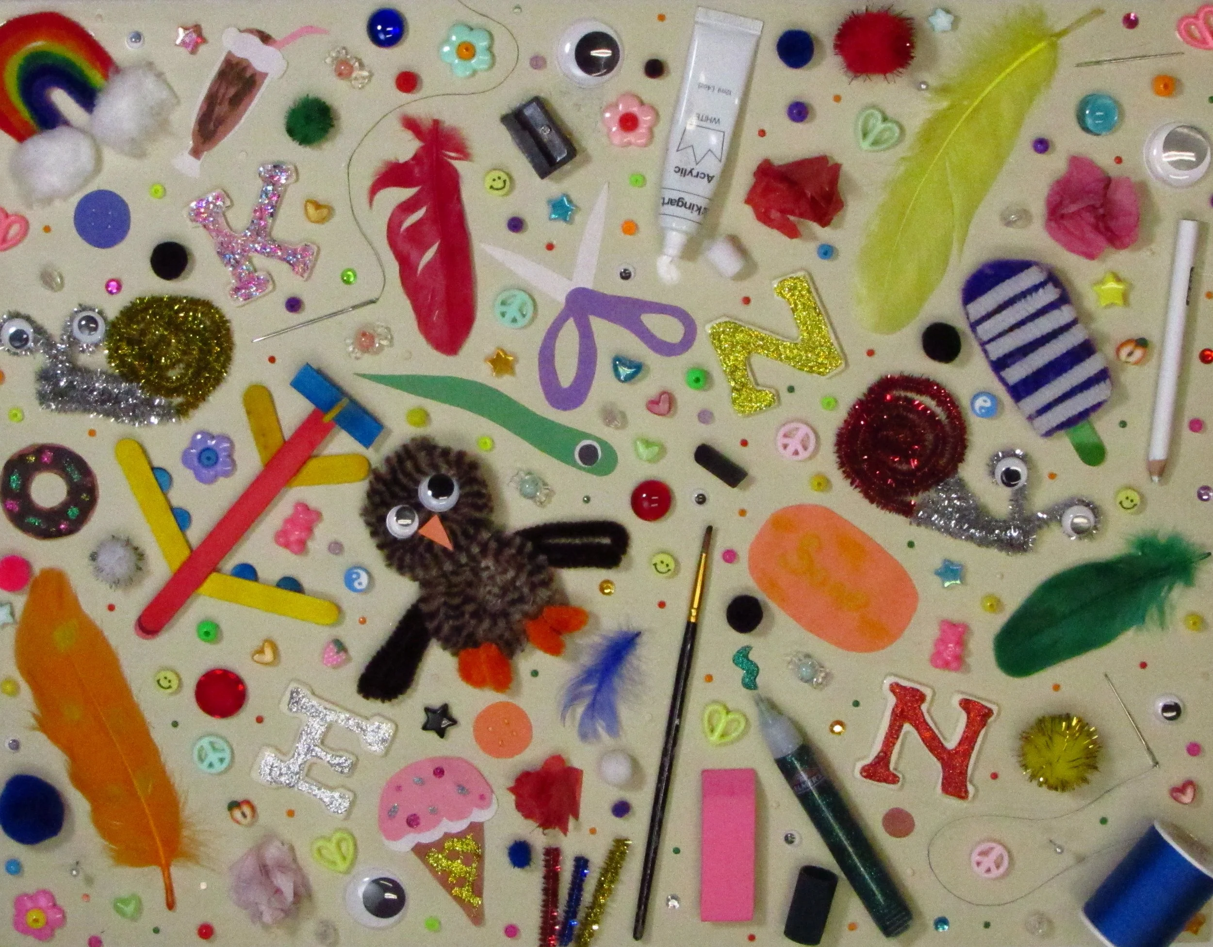An I Spy-related board made from various crafting materials 
