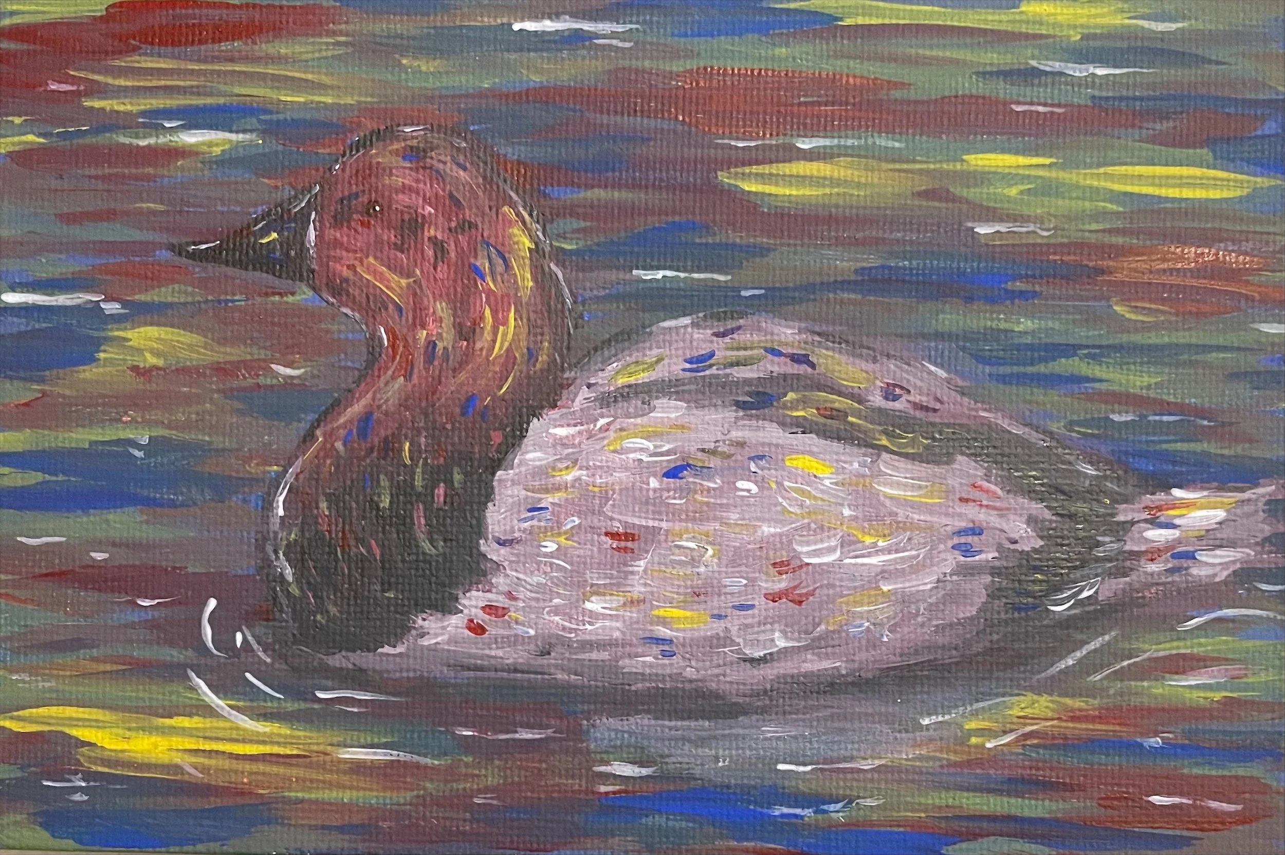 Redhead Duck, acrylic