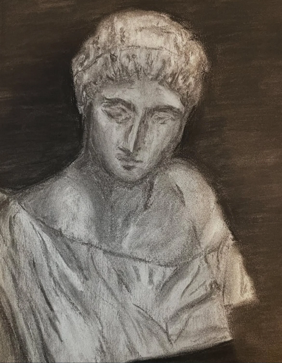 A bust, figure drawing, charcoal