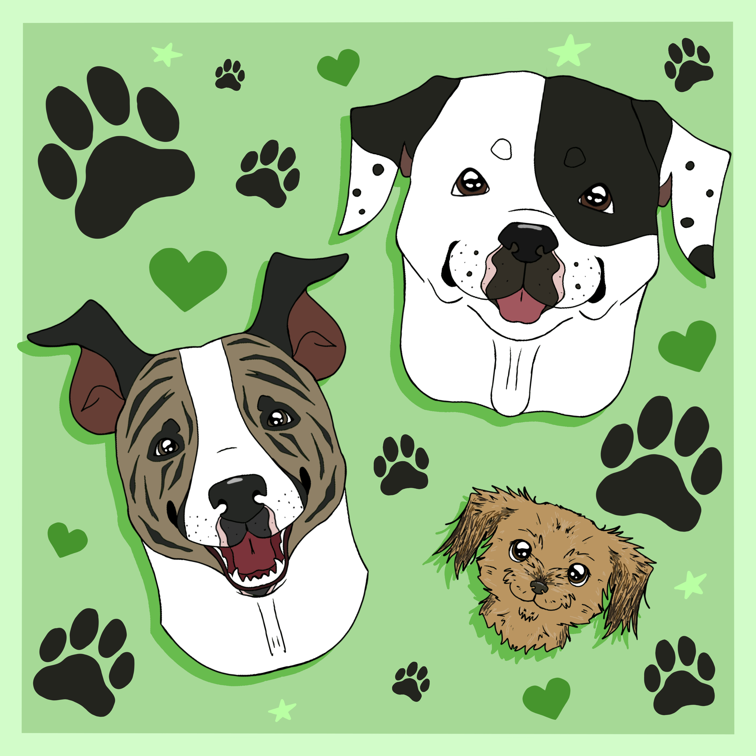 My dad's dogs, front side of a pillow design