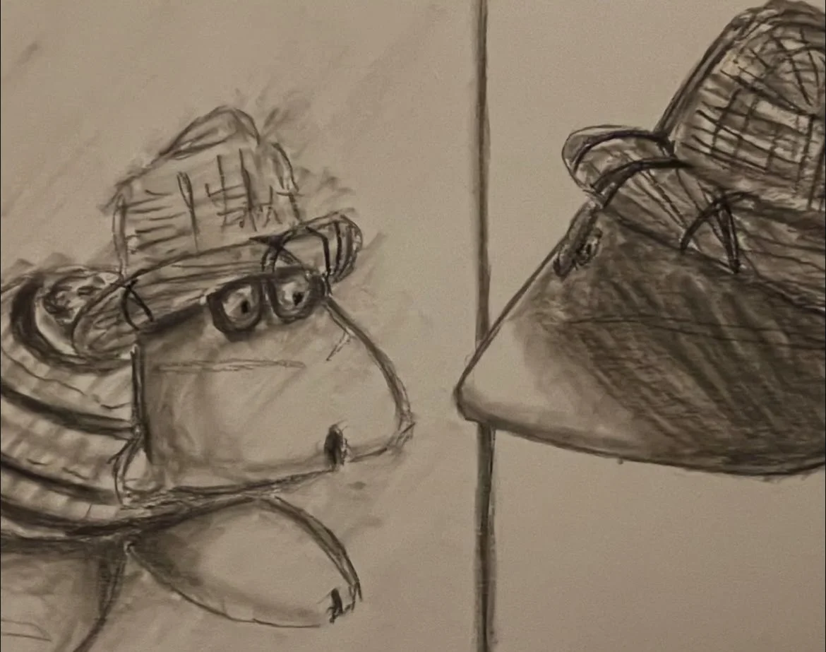 Self-reflection Hat Turtle, charcoal
