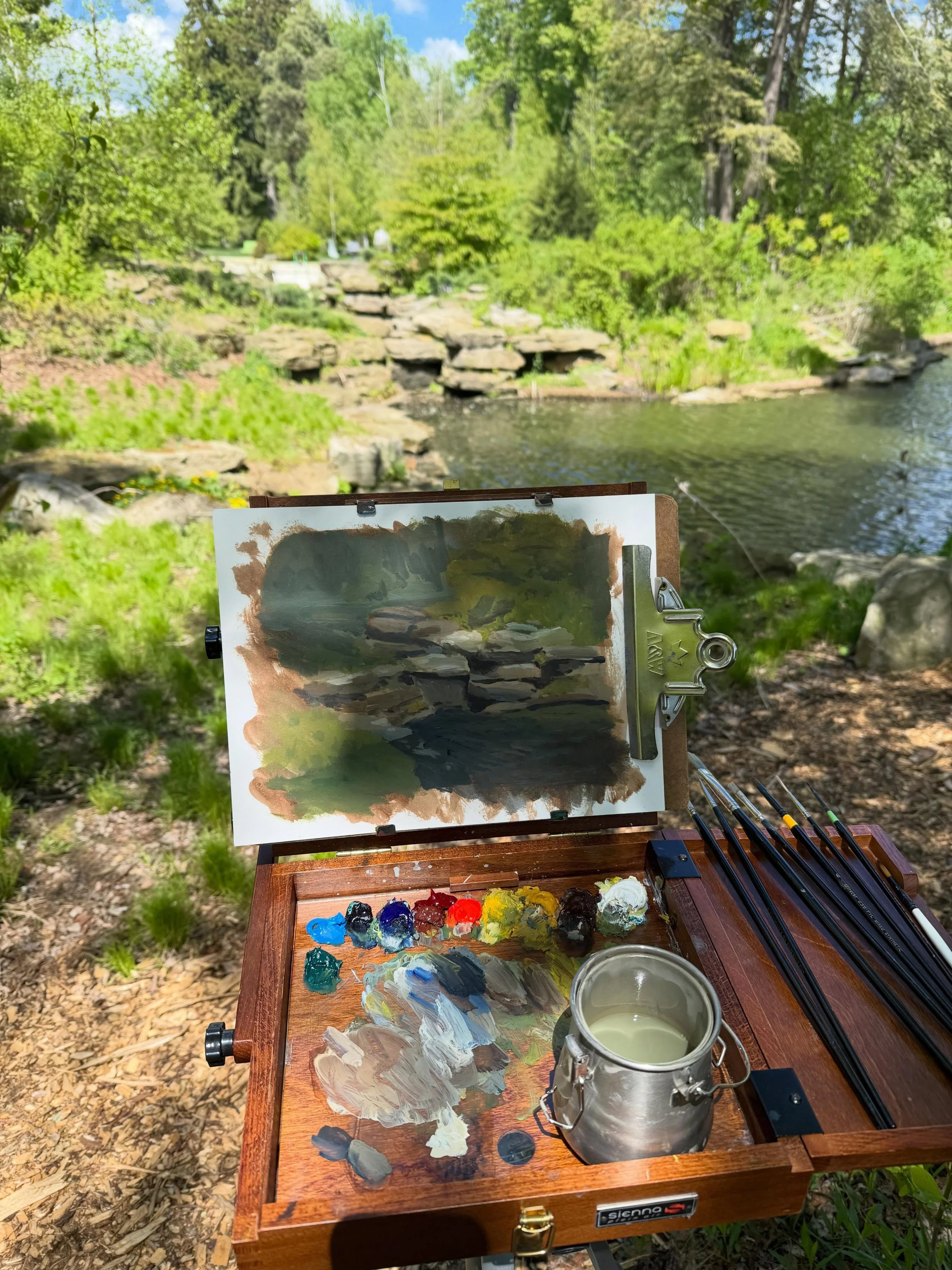 Plein air at the Edsel Ford House, oil on paper