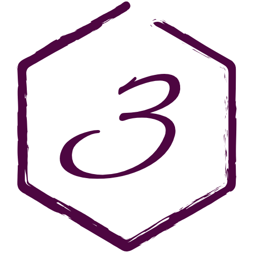Number 3 inside a purple hexagon outline.