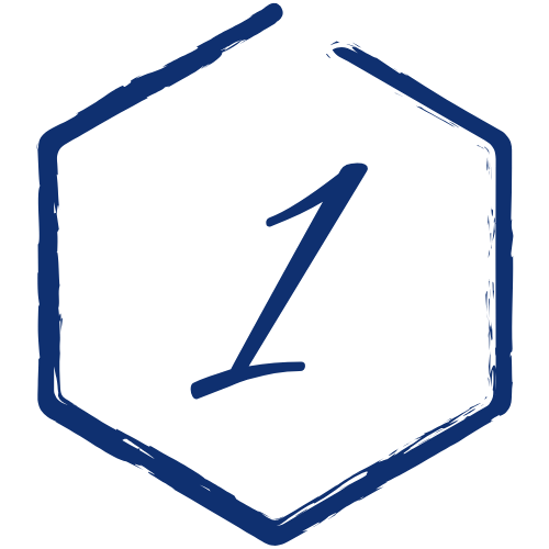 Number 1 inside a blue hexagon outline.