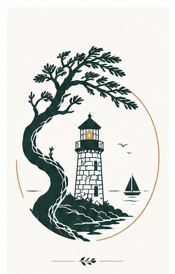 Illustration of a lighthouse and boat representing two participants welcoming one-on-one coaching conversation