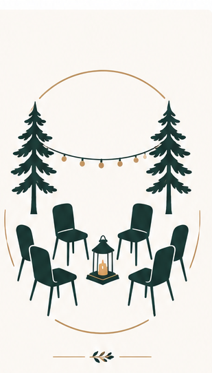 Illustration of chairs arranged in a circle for guided reflection and connection among educators