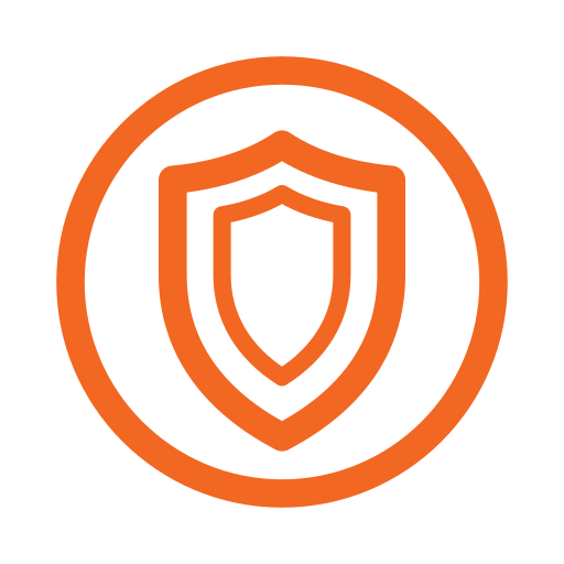Orange shield emblem with a smaller shield inside, on a black background.