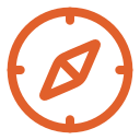 Compass icon with an orange outline and needle.