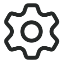 A simple gear icon in black and white.