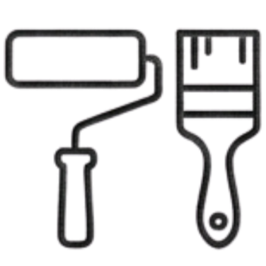 Illustration of a paint roller and a paintbrush.