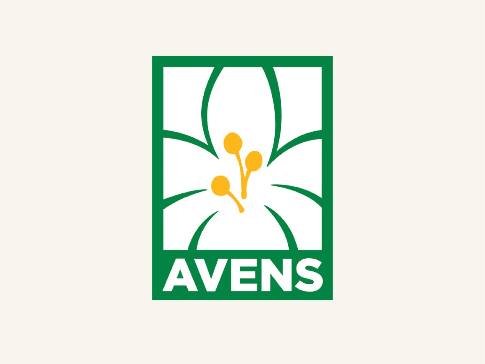 Green and white logo with yellow elements featuring the word "AVENS" and a stylized plant or flower design.