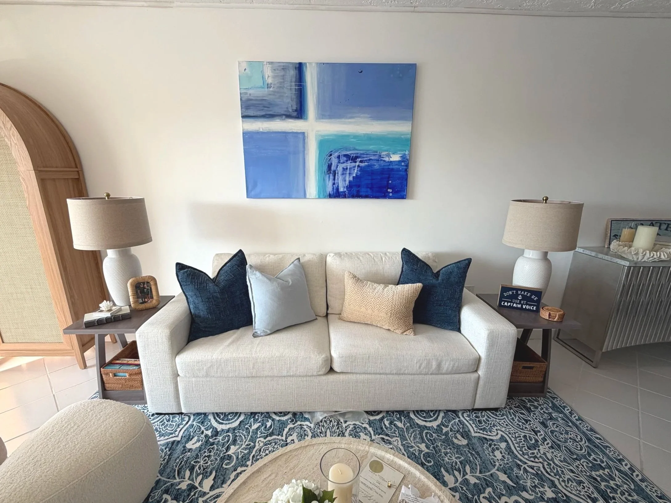 Florida Keys Living Room featuring an original abstract painting by Court Haze