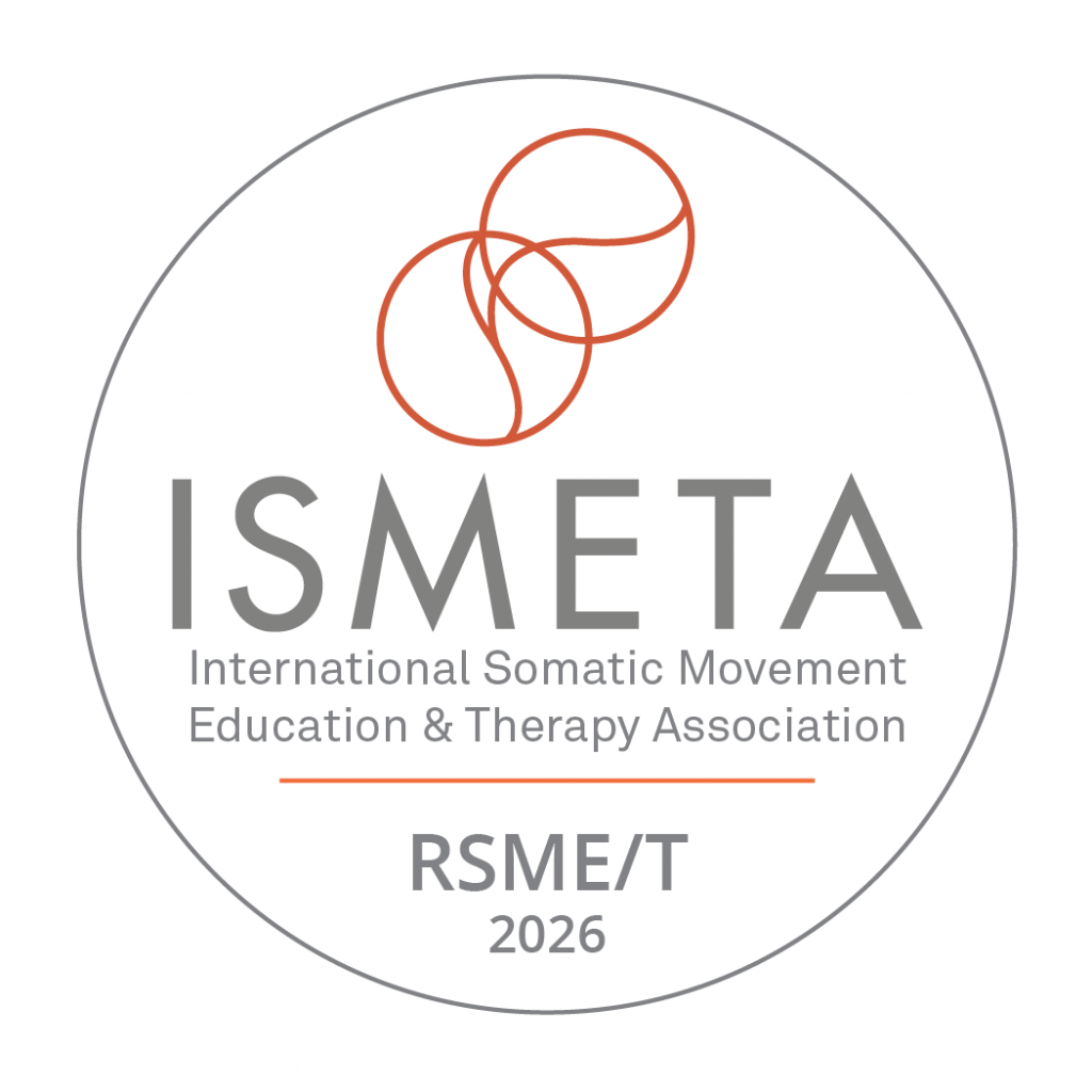 Logo for the International Somatic Movement Education & Therapy Association (ISMETA) with the date 2026, featuring a circular design with a simple red abstract swirl pattern at the top and the organization's abbreviation RSME/T.