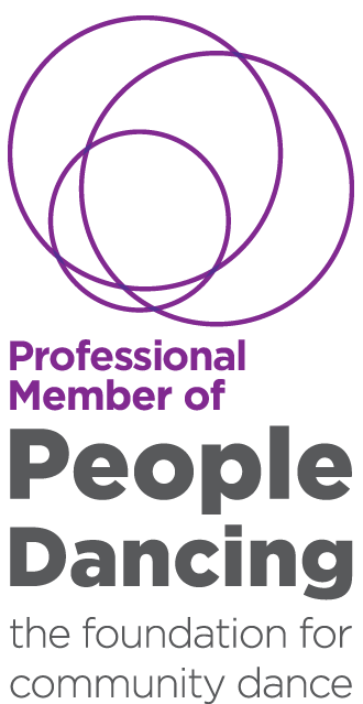 A logo with overlapping purple circles and text that reads "Professional Member of People Dancing, the foundation for community dance."