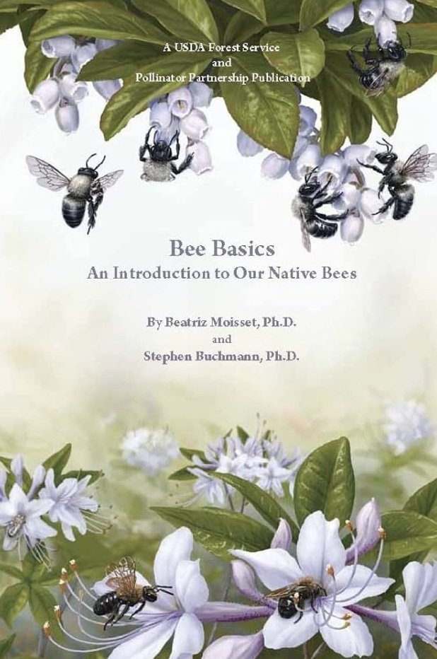 Booklet cover with blueberry bees and andrenid bees foraging on blueberry blossoms and azalea.