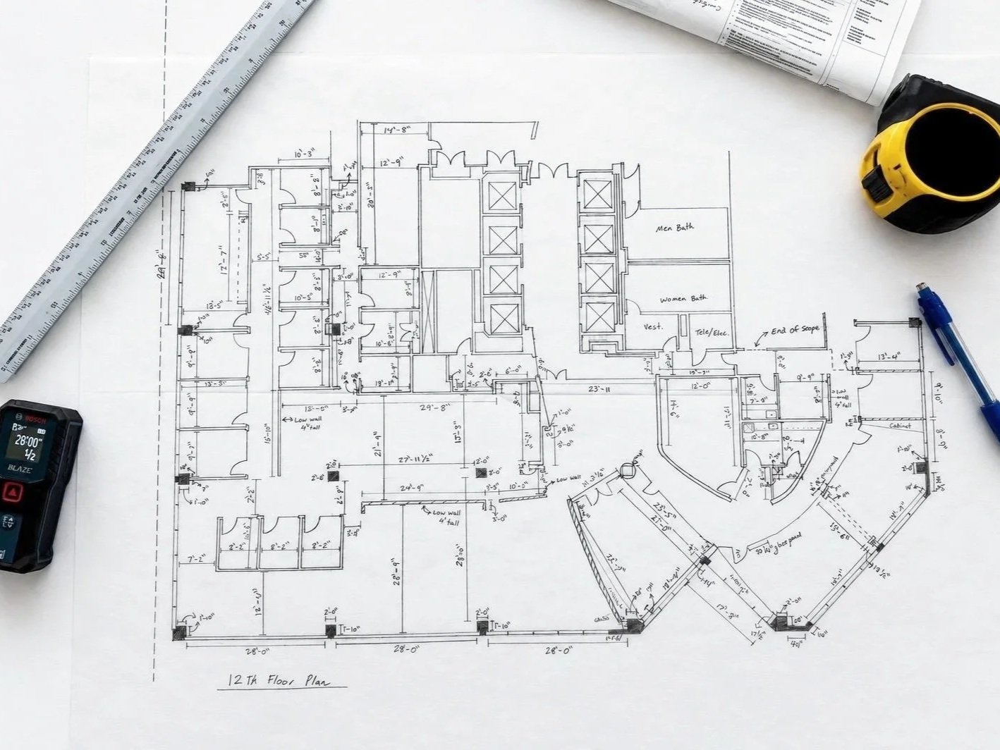 As-Built Documentation:

Existing-condition drawings developed from field measurements, sketches, photographs, and available project information.