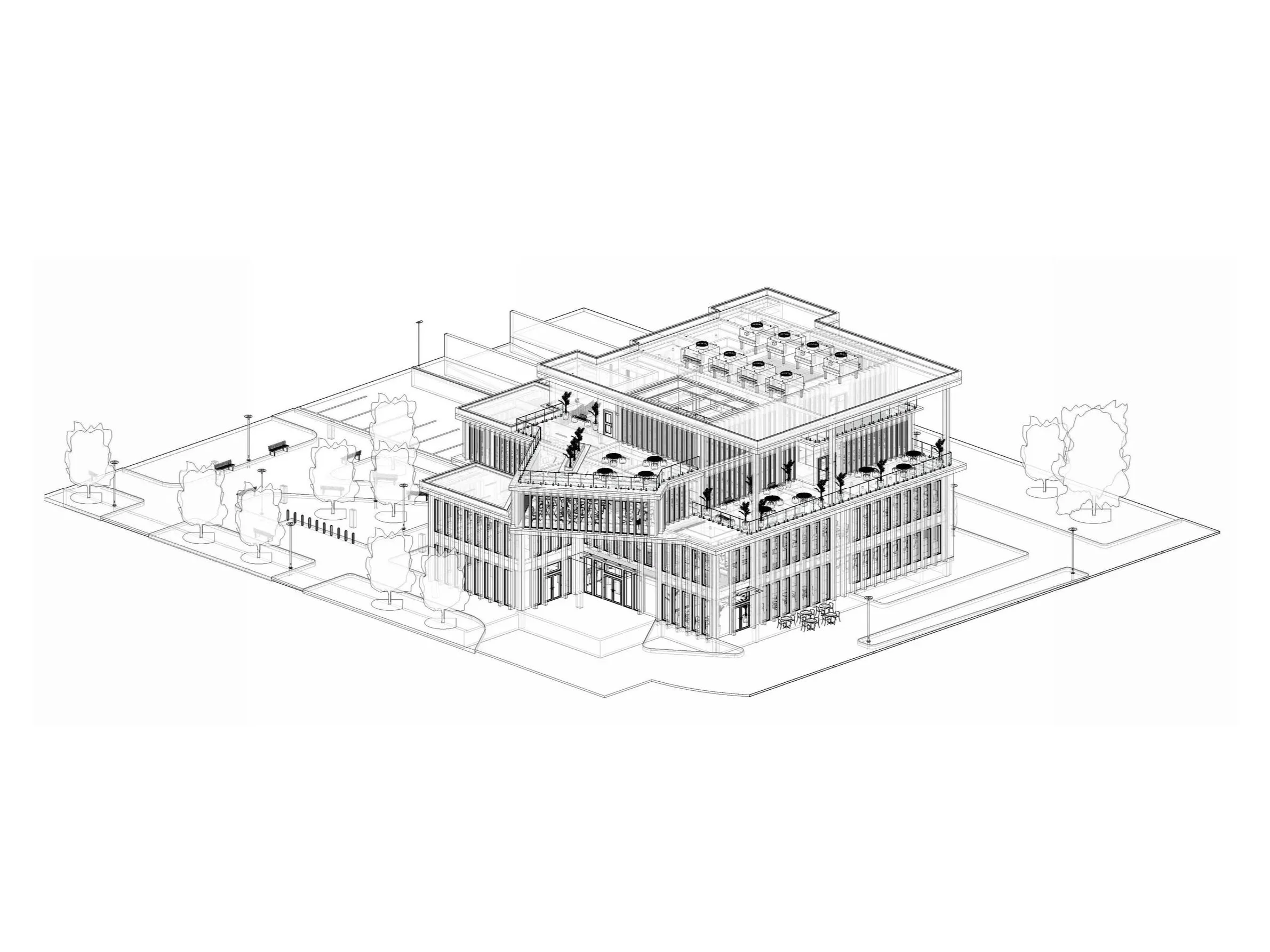 BIM + 3D Modeling:

Detailed Revit models for existing conditions, design development, visualization, and coordination.