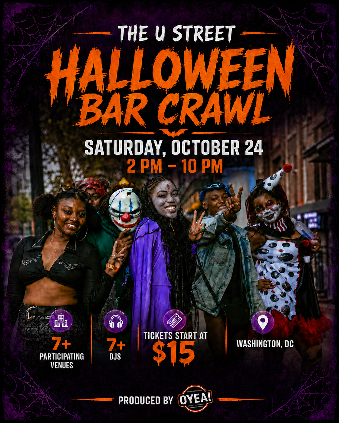 OYEA! U Street Halloween Bar Crawl flyer for October 24, 2026 in Washington, DC.