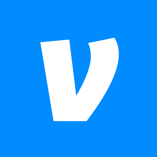 Blue background with a large white letter V in the center.