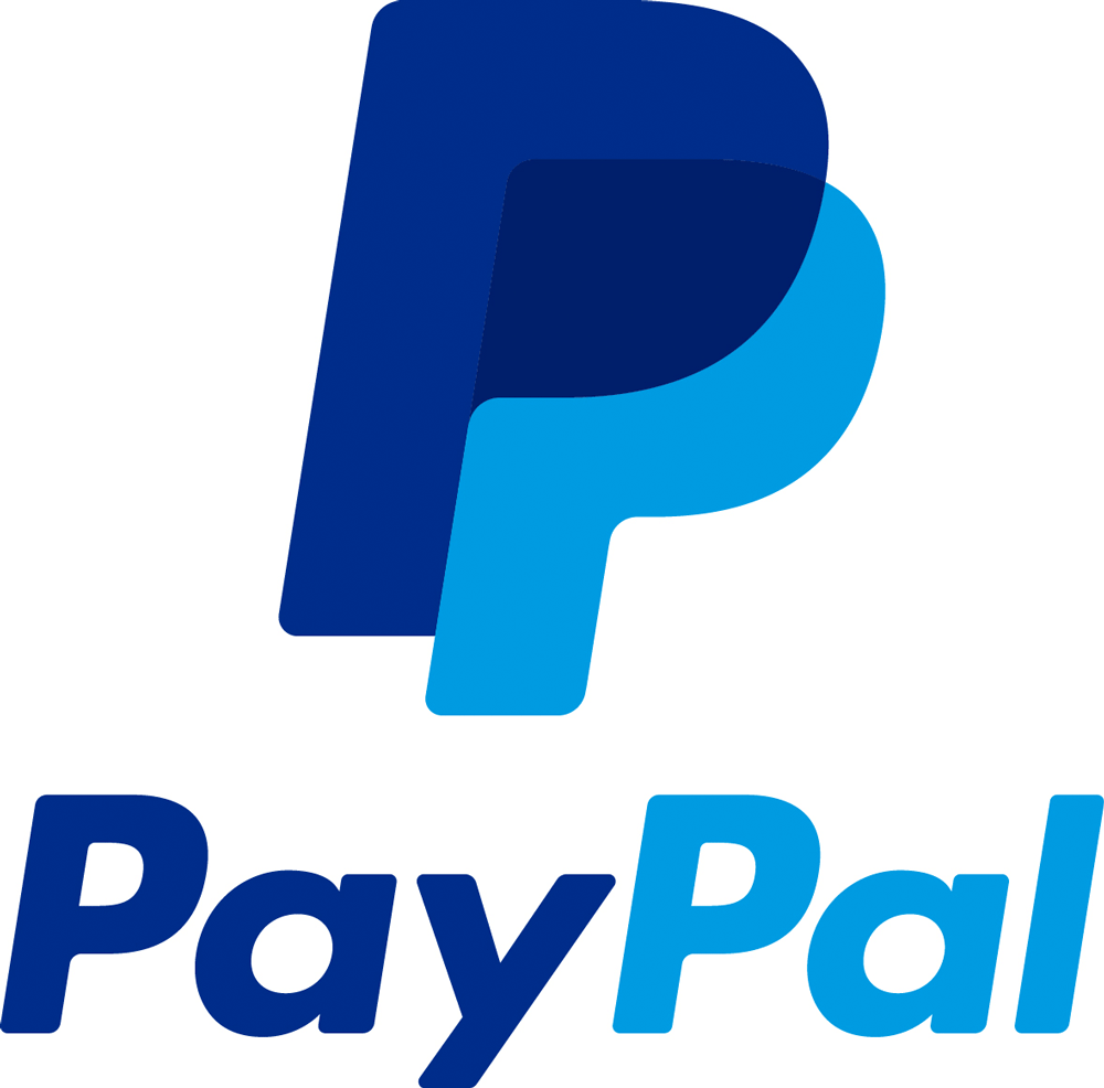 PayPal logo with stylized blue 'P' symbol and the word 'PayPal' beneath it.