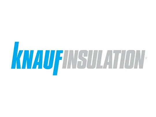Knauf Insulation logo with blue and gray text on a white background.