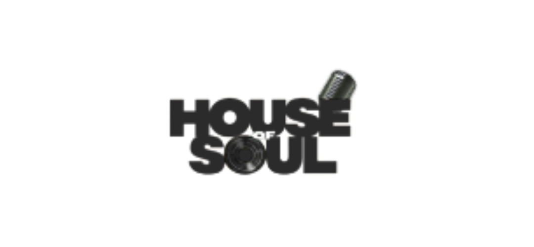 Text logo that reads 'HOUSE OF SOUL' with a hair roller on top of the word 'HOUSE' and a camera lens integrated into the text.