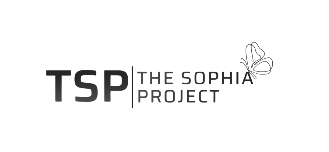 Logo with the text 'TSP The Sophia Project' and an abstract butterfly graphic.