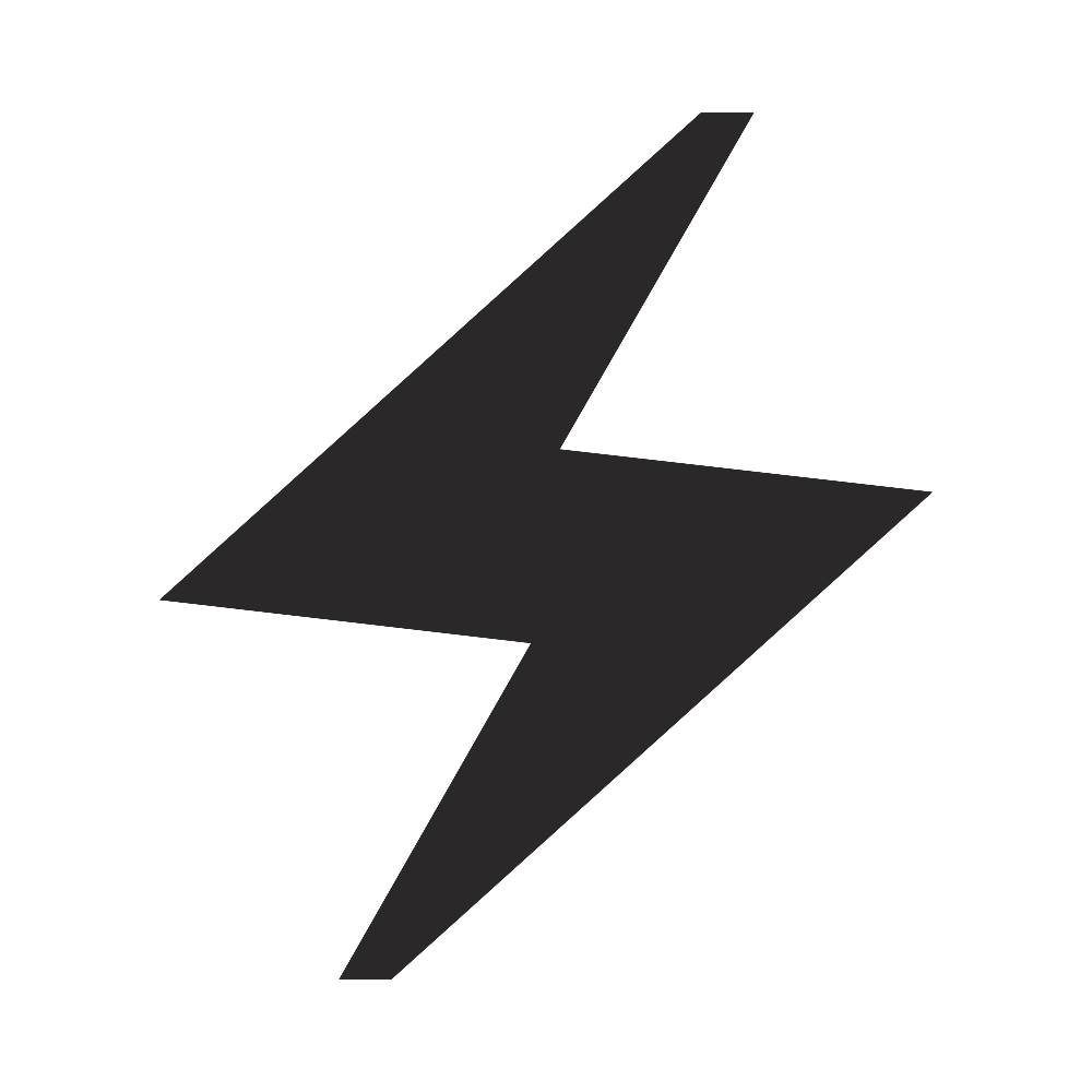 Black lightning bolt symbol on a white background.