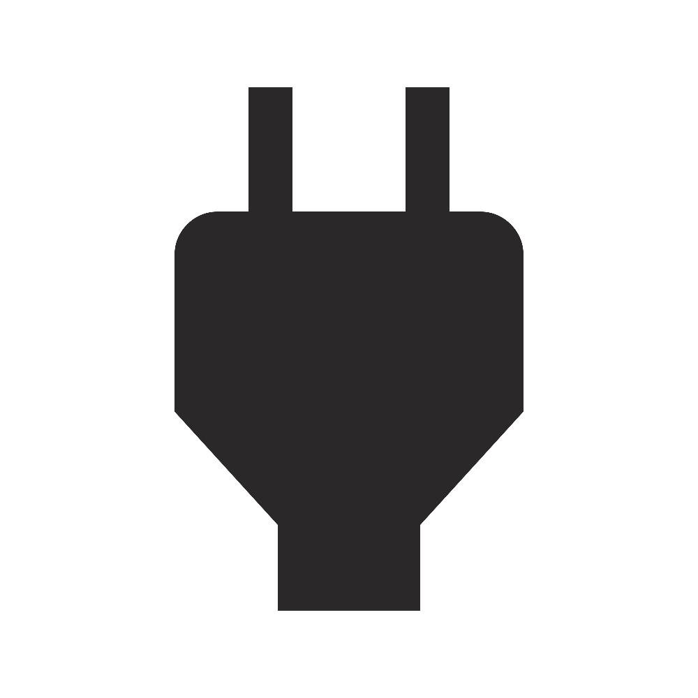 Silhouette of a two-pronged electrical plug.