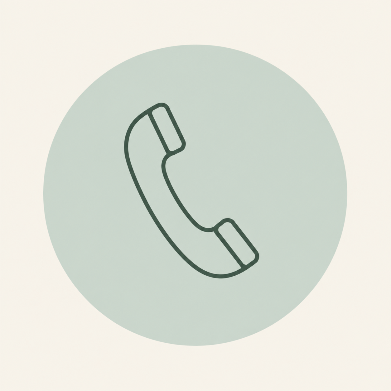 A phone icon inside a light green circle on a beige background.
