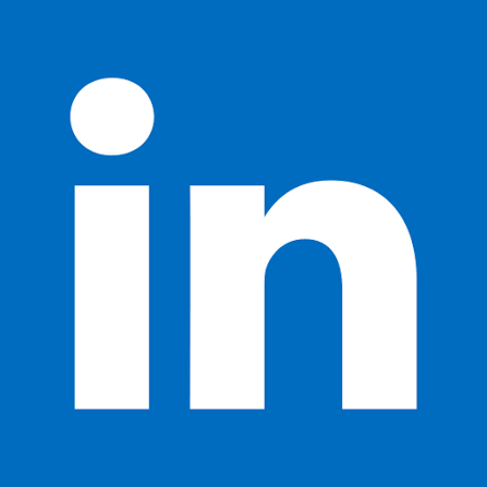 LinkedIn logo with white 'in' on a blue background.