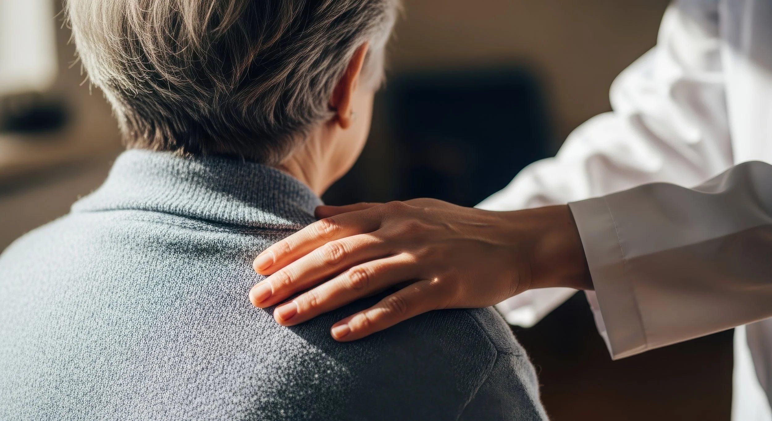 Healthcare provider offering compassionate support to an older adult, representing personalized senior healthcare and primary care services at Western Nevada Primary Care in Northern Nevada.