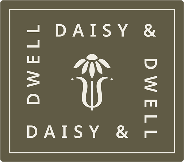 Daisy & Dwell square logo design with modern daisy icon in the center