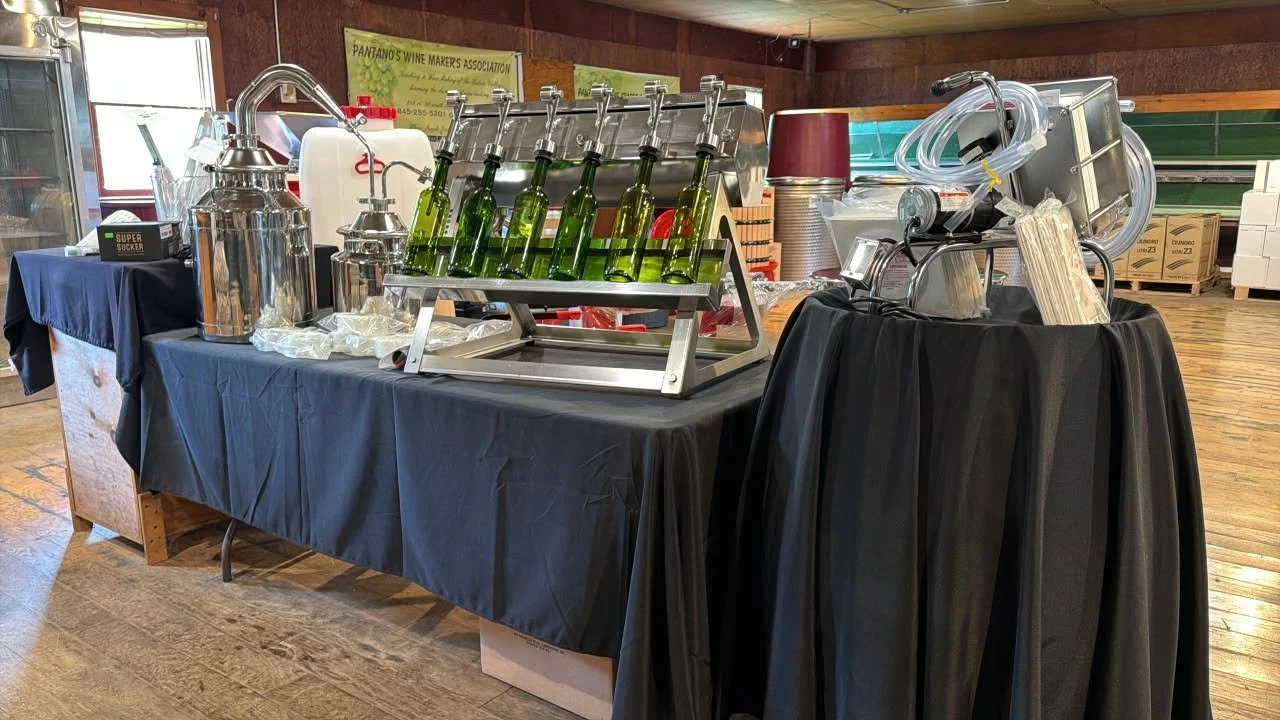 Wine bottling and homebrew equipment displayed inside Pantano's shop