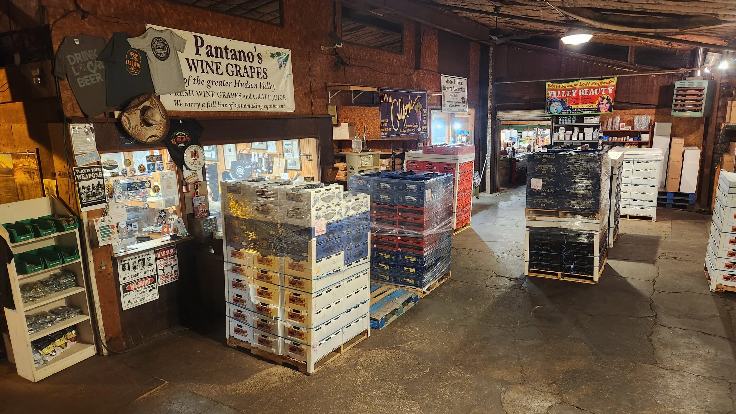 Pantano's shop interior with stacked boxes and seasonal supplies