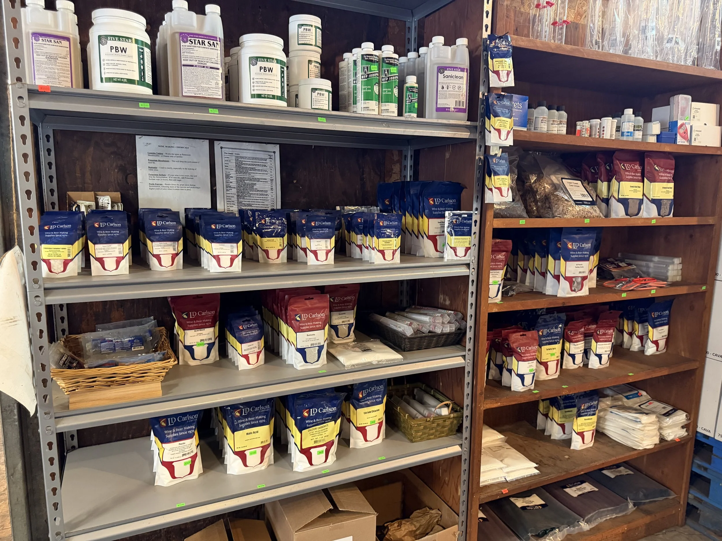 Shelves of beer and wine ingredients and supplies at Pantano's
