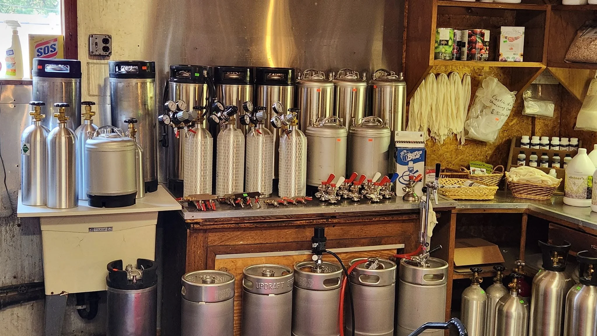 Stainless tanks and winemaking equipment inside Pantano's shop