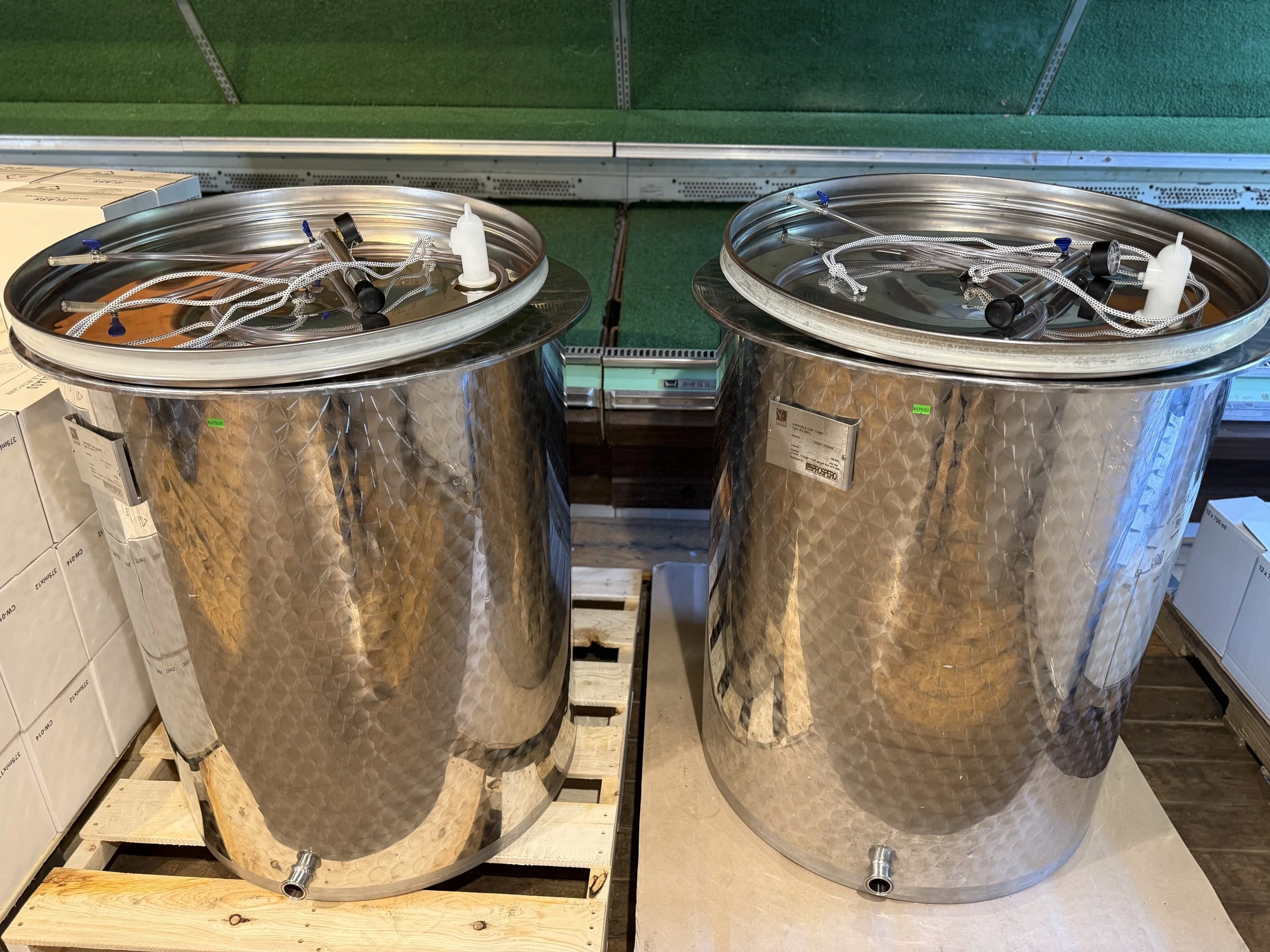 Stainless fermenting tanks and vessels at Pantano's