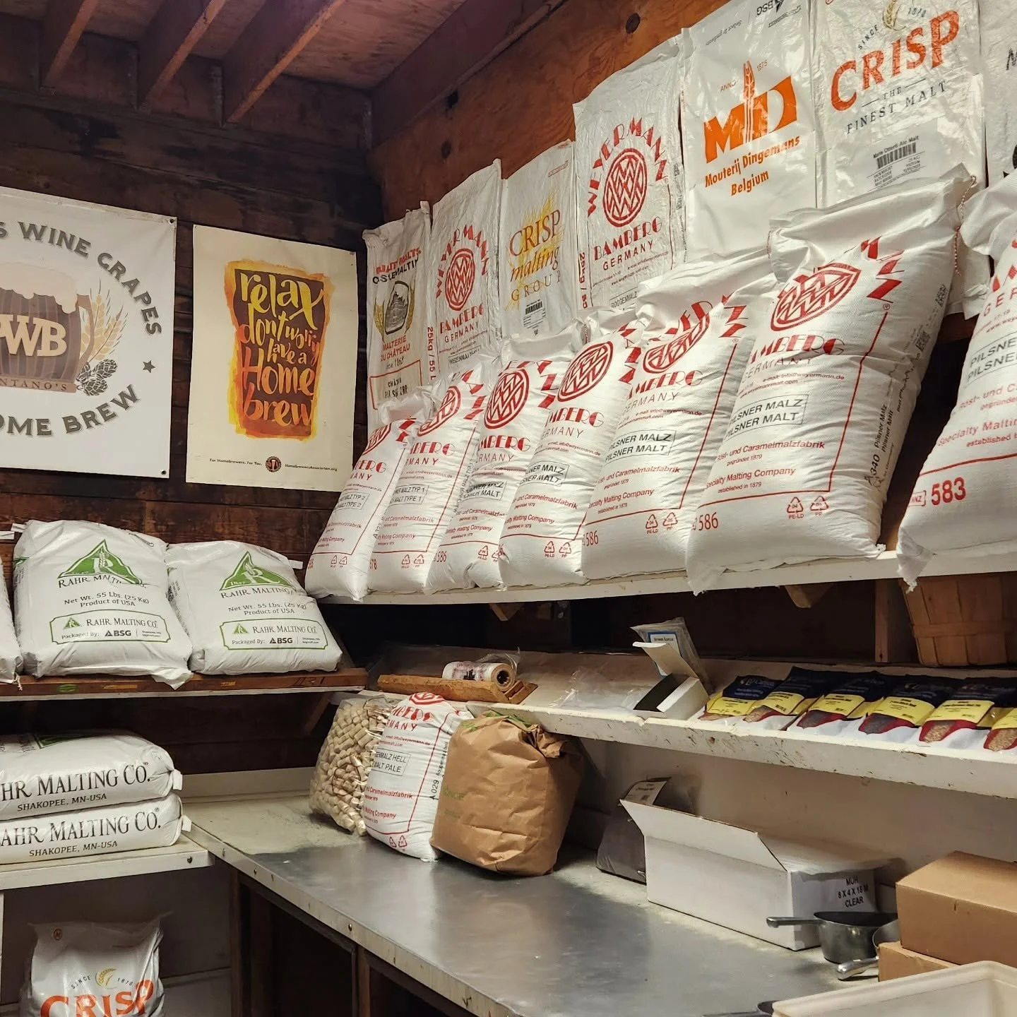 Crisp malt grain bags for beer making at Pantano's