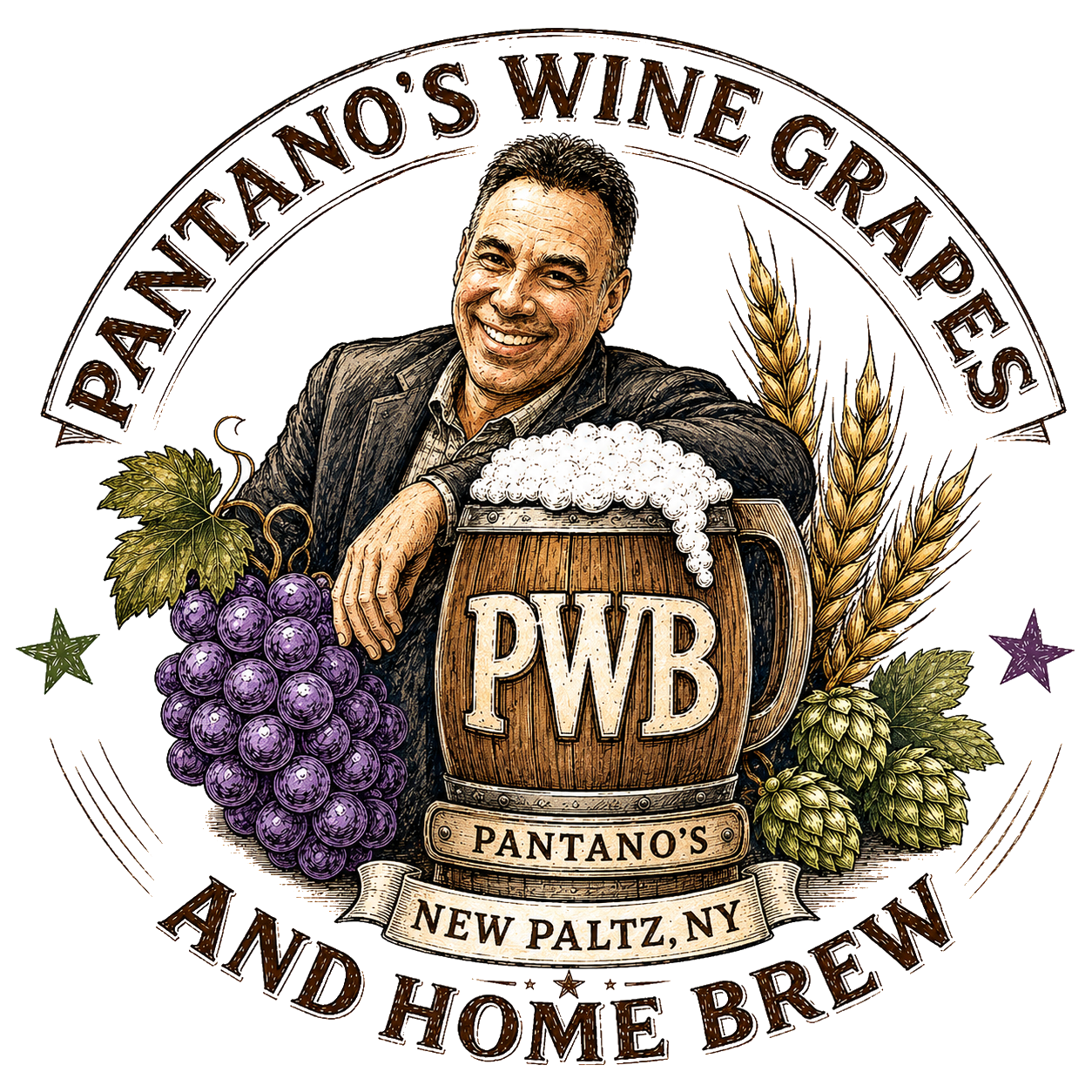 Pantano's Wine Grapes and Home Brew logo with Jerry Pantano