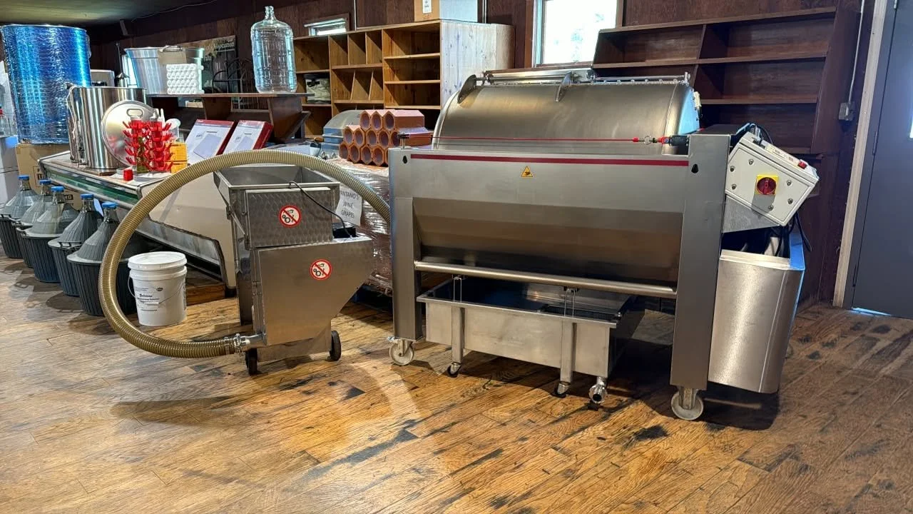 Wine processing equipment and supplies displayed inside Pantano's