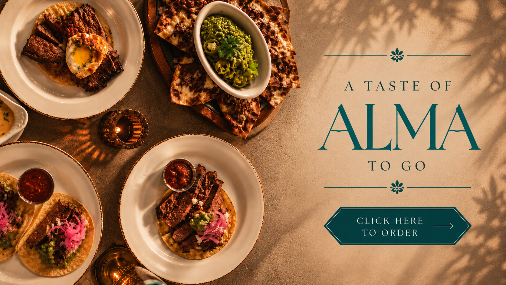 To Go ordering for Alma Fajita and Ritas in the Houston Heights where they sell Tex-Mex, Mexican food including Fajitas and To Go margaritas. 