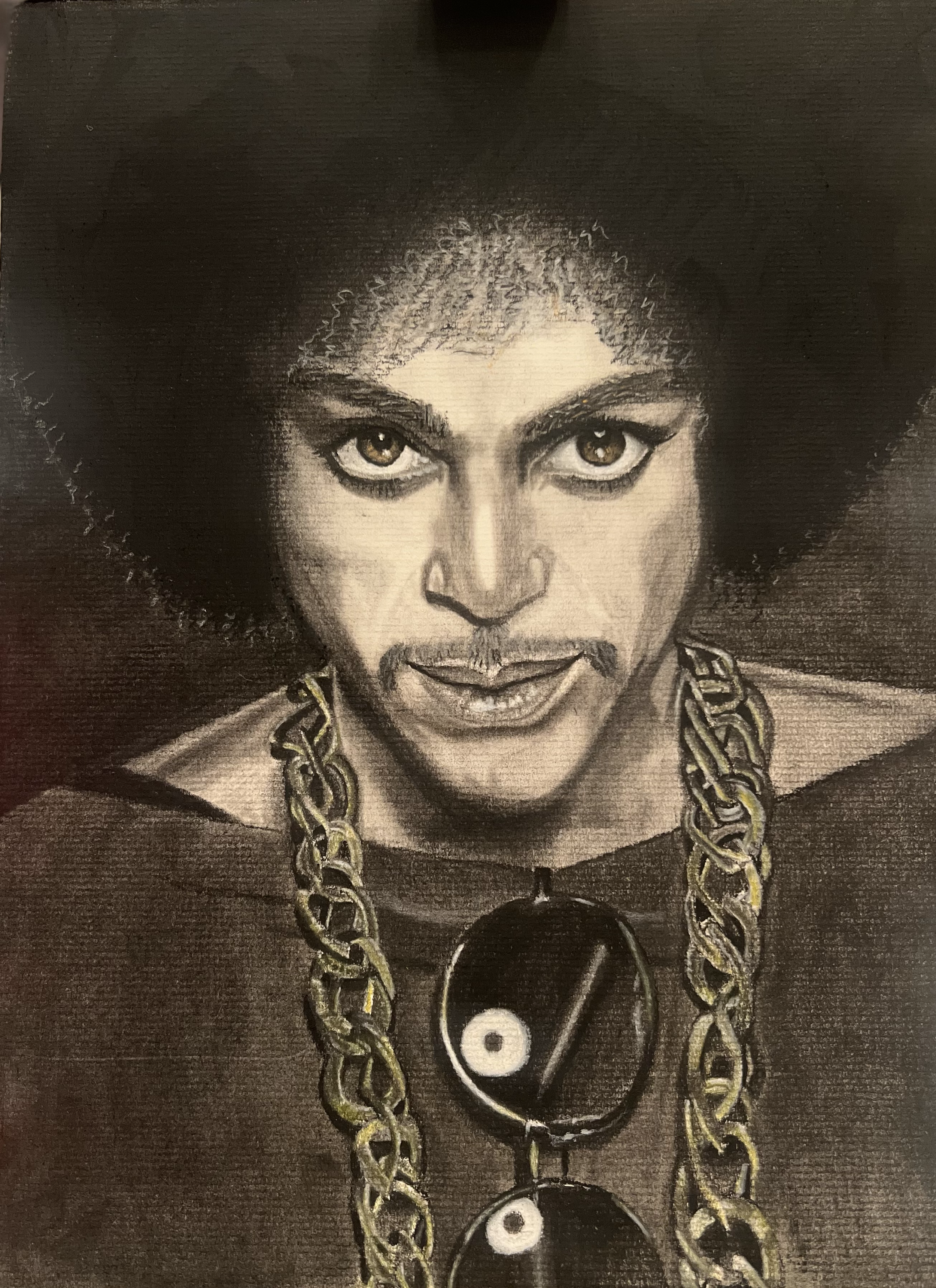 Prince - Charcoal Portrait

A high-contrast charcoal portrait capturing Prince's unmistakable intensity and presence. Deep shadows and sharp highlights emphasize his expression, creating a dramatic image that feels both powerful and intimate.