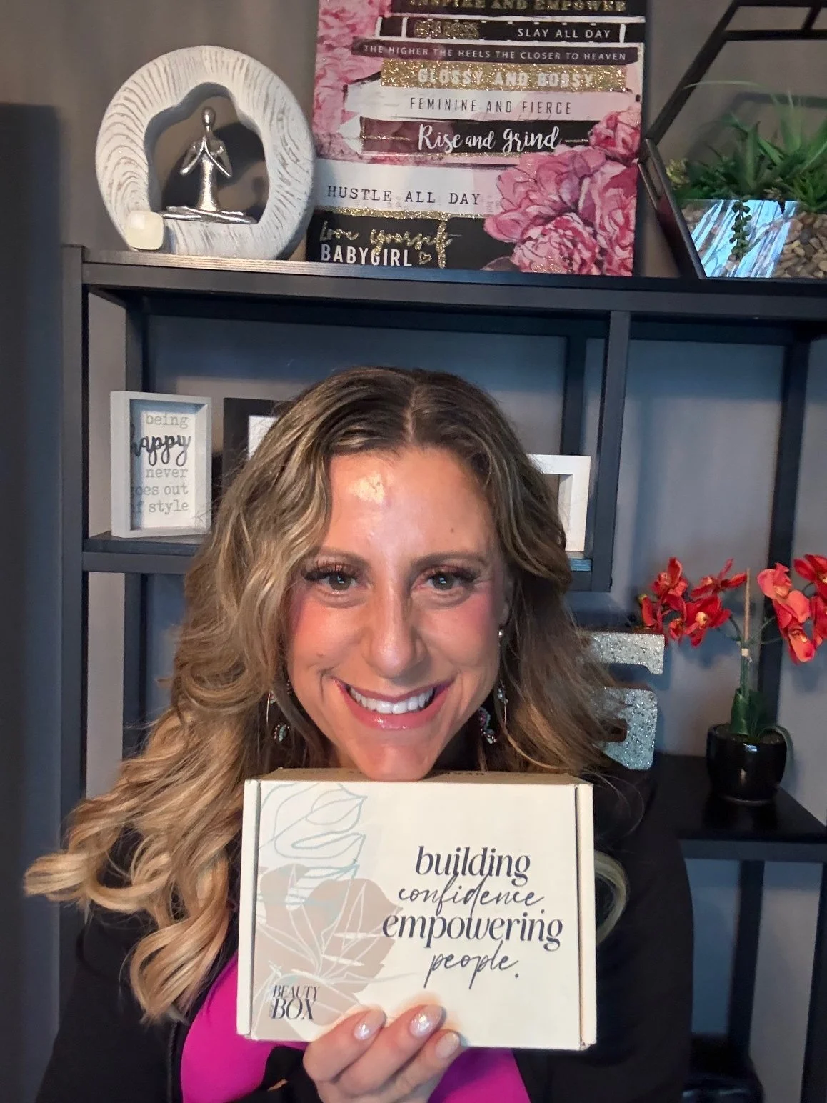 Emily Seagren holding a Beauty Society BeautyBox. 