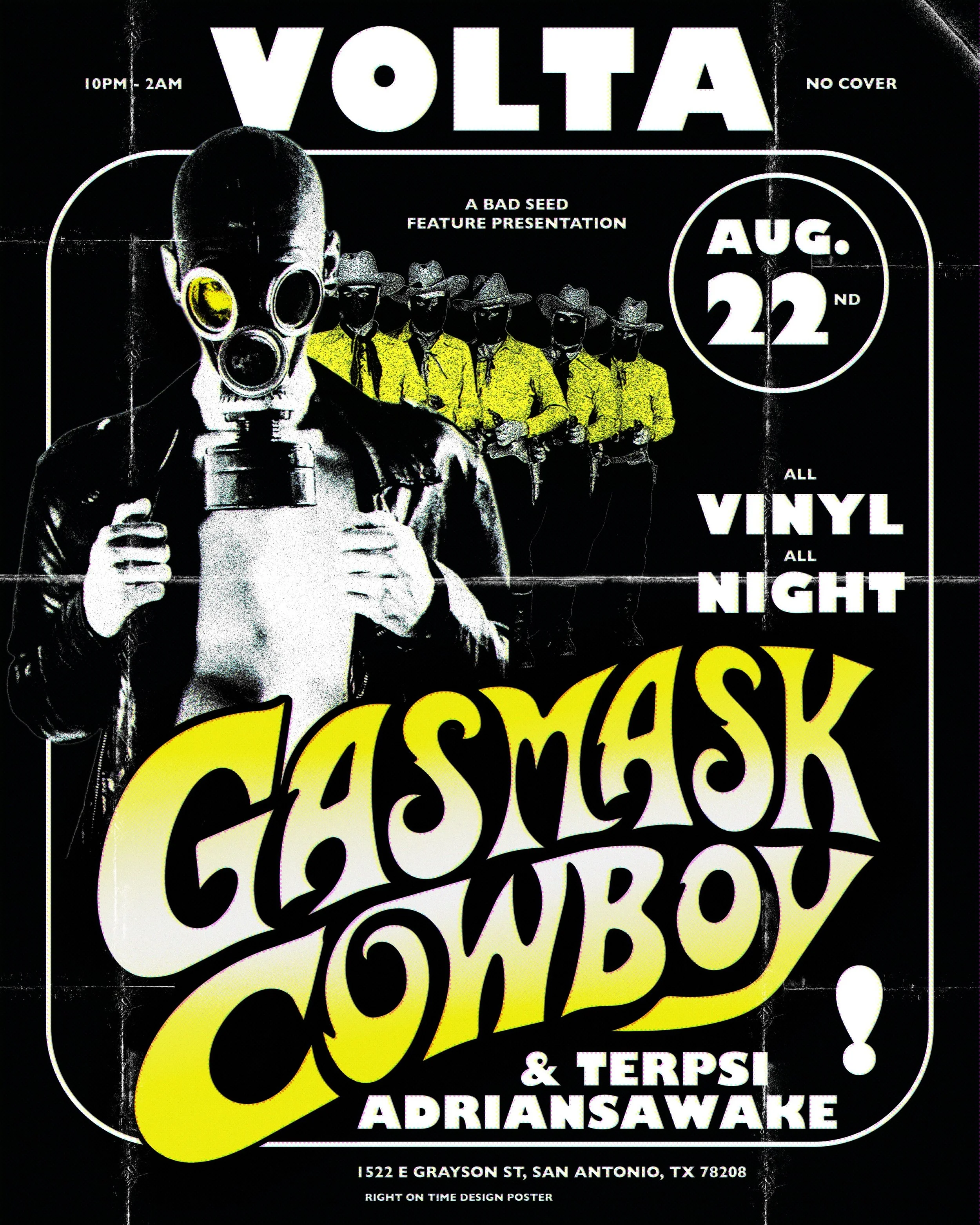 @gasmaskcowboy is back in the saddle @voltasatx plus friends #satx #vinyldj #halftone
