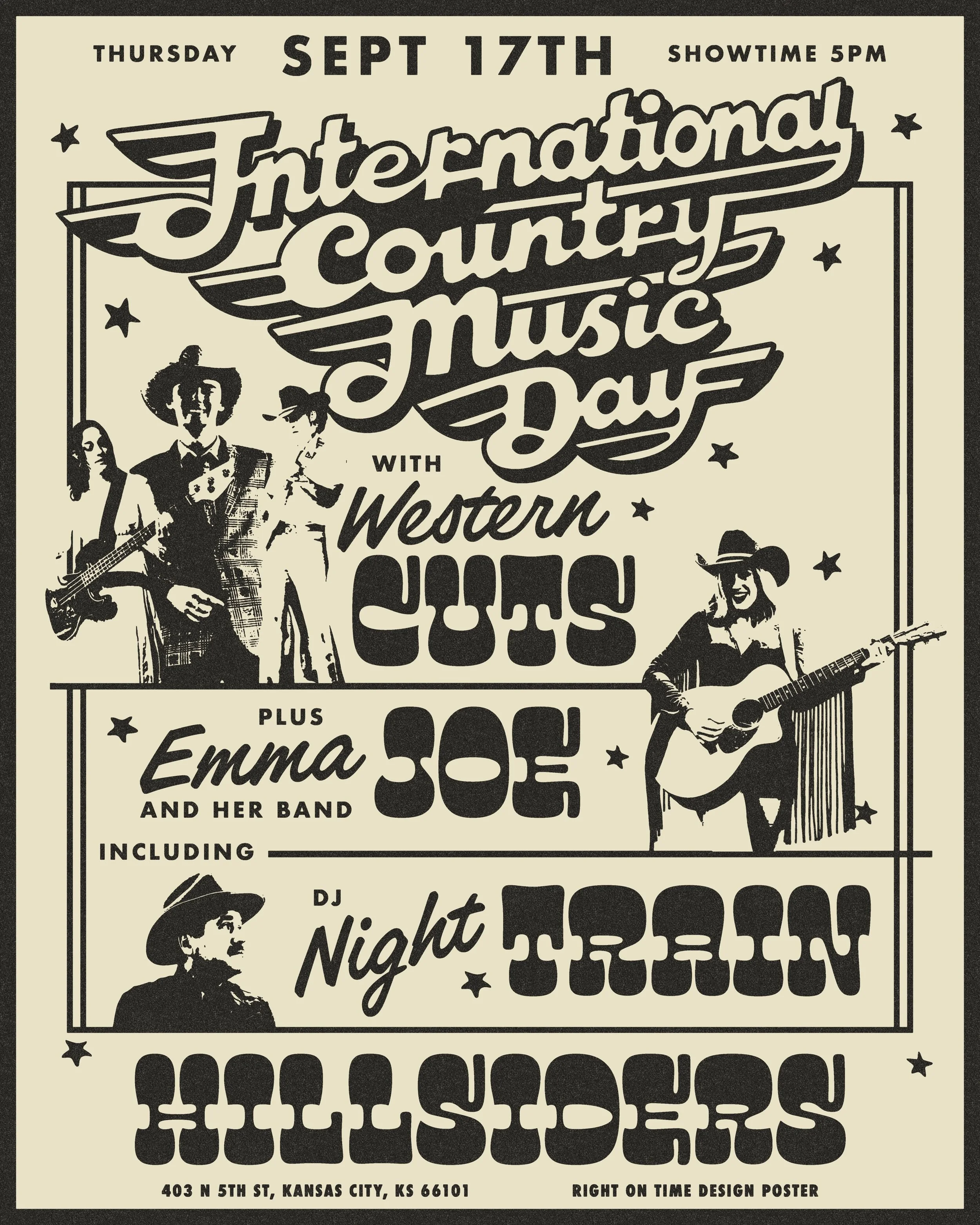 Straight from the papers - INTERNATIONAL COUNTRY MUSIC DAY at @hillsiderskck with @westerncutskc and @theemmajo with DJ @nighttrainkc #gigposter #country #western #kansascity #strawberryhillkck