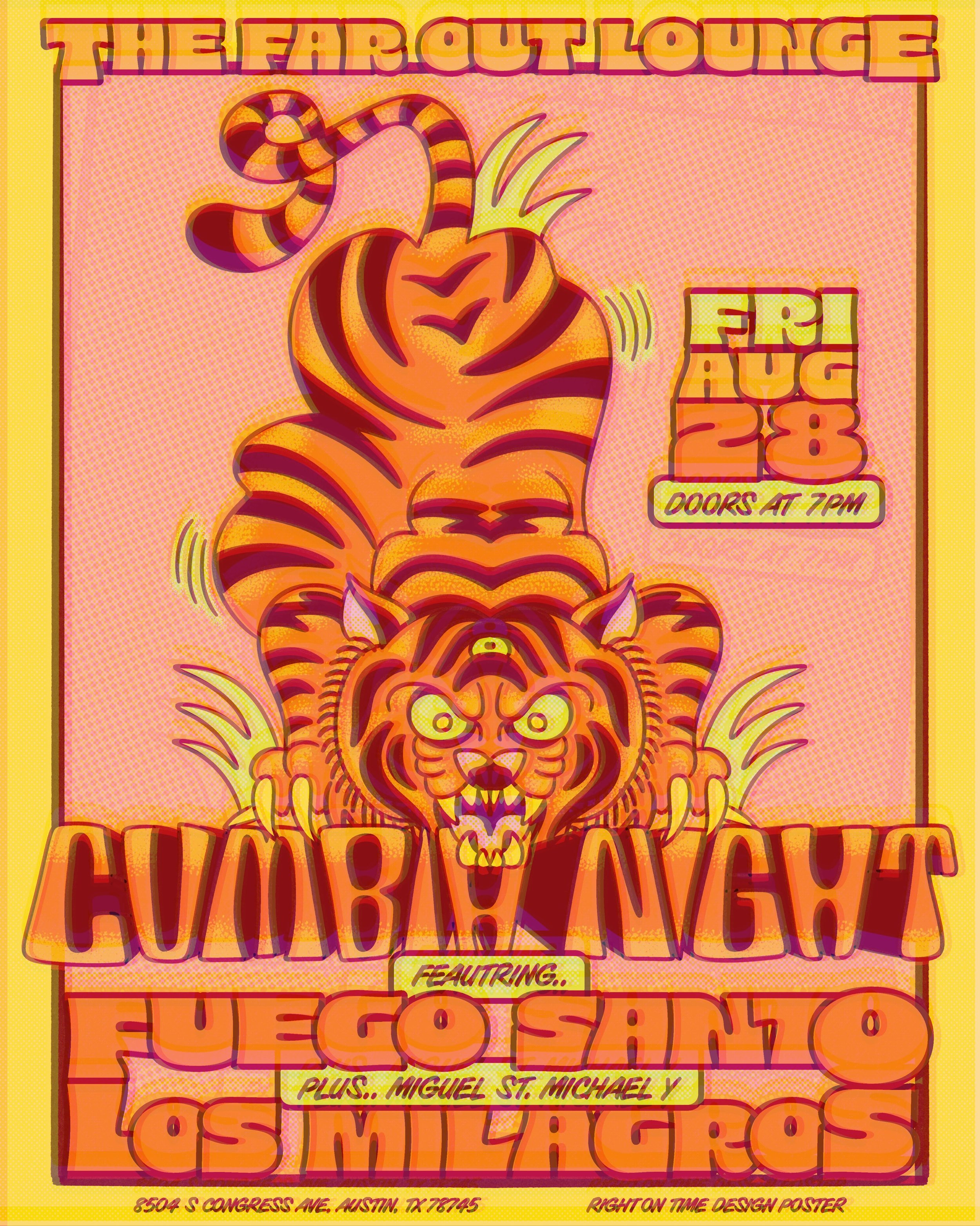 Another hot night of Cumbia at @thefaroutaustin with @fuegosantoatx and @miguelstmichael #illustration #gigposter #halftone #cumbia