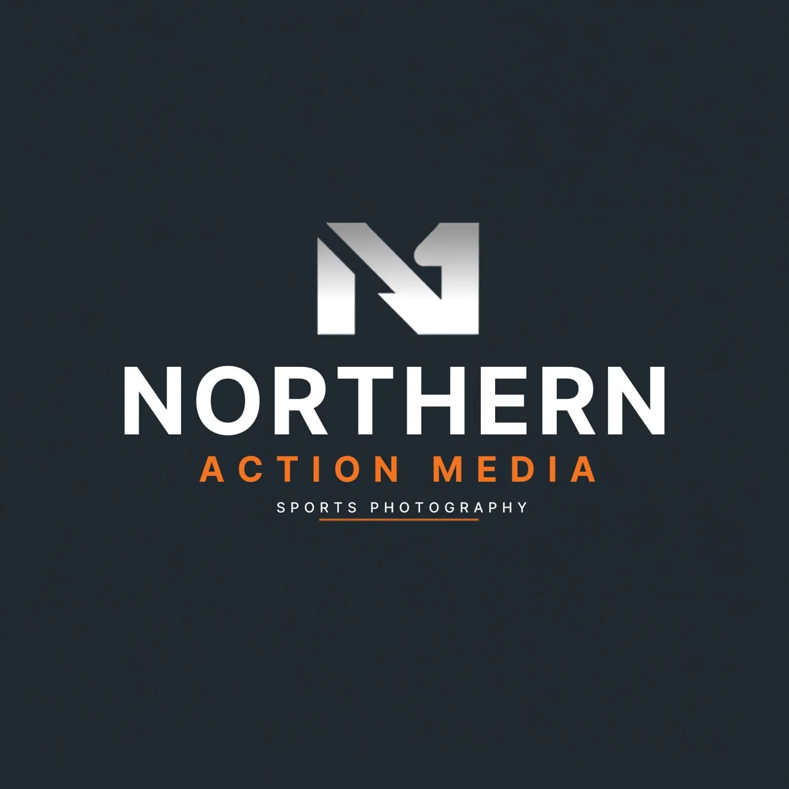 Logo for Northern Action Media with stylized letter N and sports photography text on a dark background.